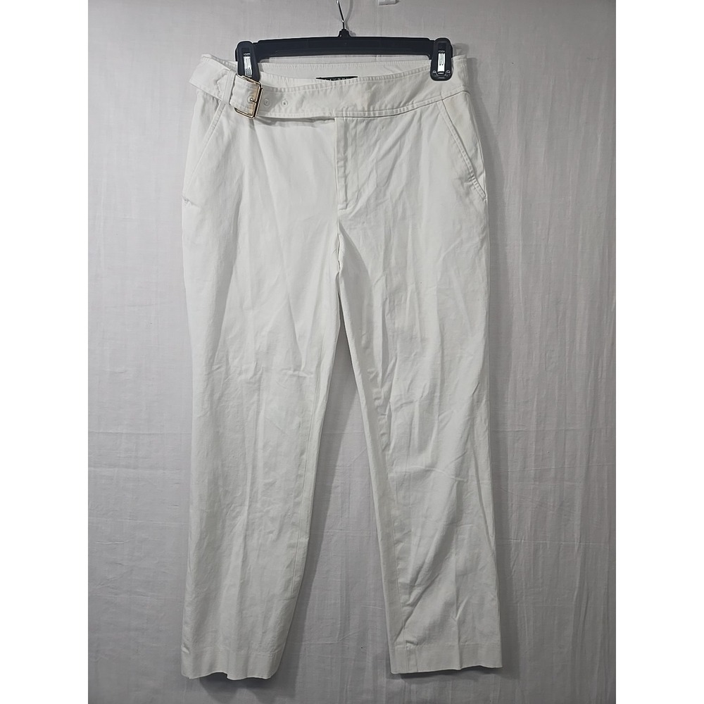Lauren Ralph Lauren White Chino‎ Stretch Capris Pants Women's Size 4 Gold Belt